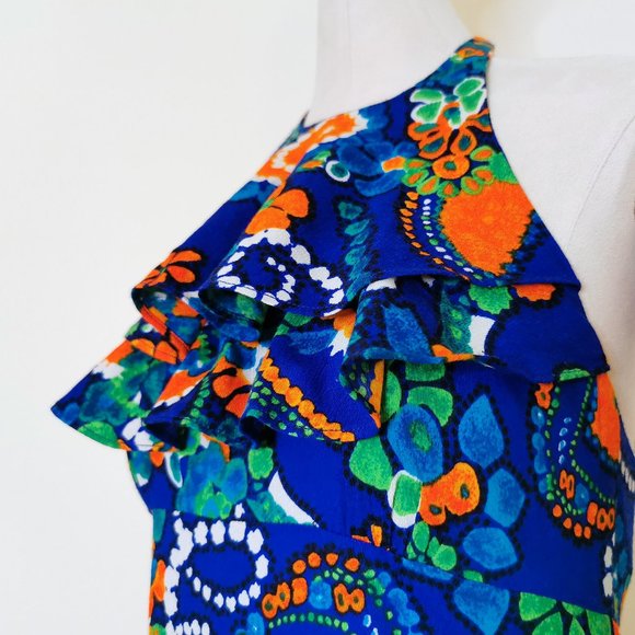 Blue Hawaiian Flounced 70s Halter Maxi Dress - Picture 4 of 15